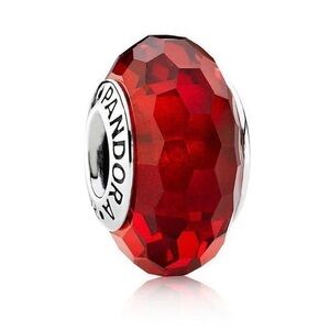 Authentic Pandora Retired Red ‘Fascinating Faceted’ Murano Glass S925 Ale Charm